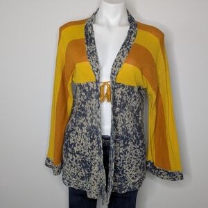 Anthro Maple yellow orange blue lightweight tie closure cardigan sweater S